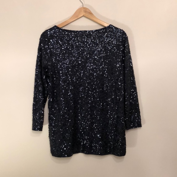 J Crew 3/4 sleeve draped sequin tee navy medium M - Picture 5 of 5